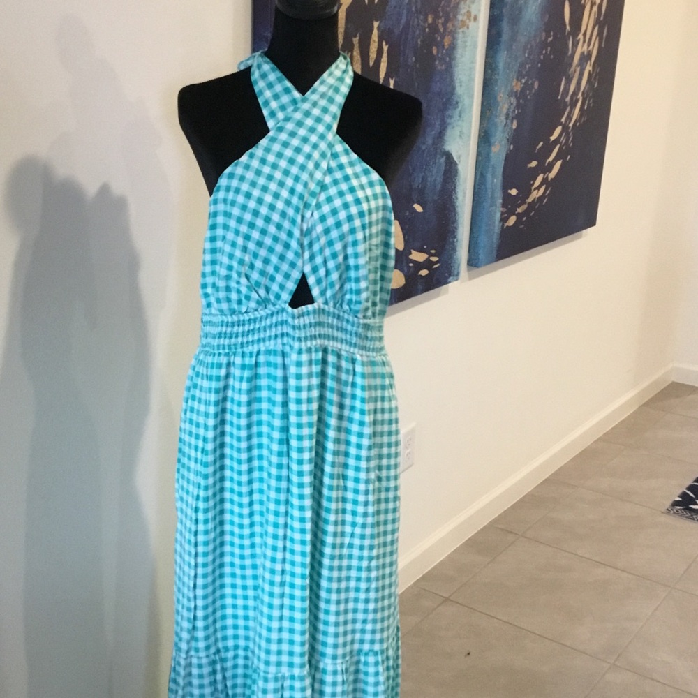 Blue Gingham Halter Dress